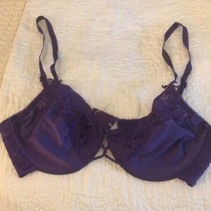 Vintage purple lace stretch bra satin.  34c I believe. Criss cross front. Sexy